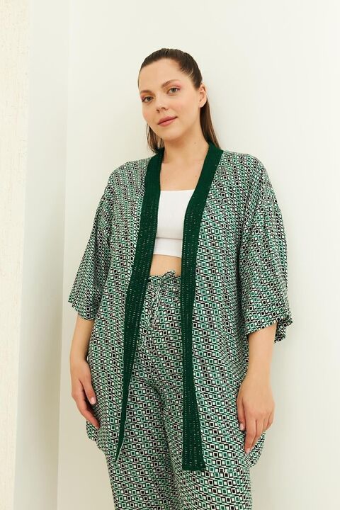 Curly Yeşil Desenli Kimono
