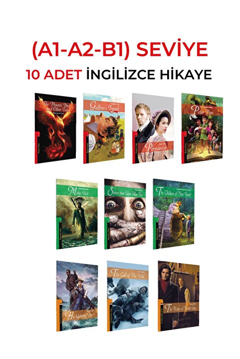Kapadokya Yayınları ingilizce hikaye kitabı A1-A2-B1 (stage1-2-3) 10 ,lu set karakot okumalıdır,