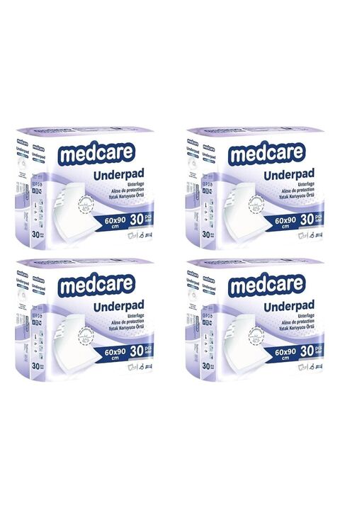 MEDCARE Yatak Koruyucu Örtü 60cm X 90cm 4 Paket 120 Adet Hasta Alt Pedi / Kedi Köpek Çiş Pedi