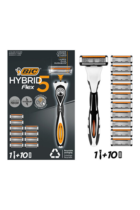 Bic Flex 5 Hybrid Tıraş Bıçağı Seti 1 Gövde + 10 Yedek Başlık 5 Bıçaklı Erkek Tıraş Bıçağı