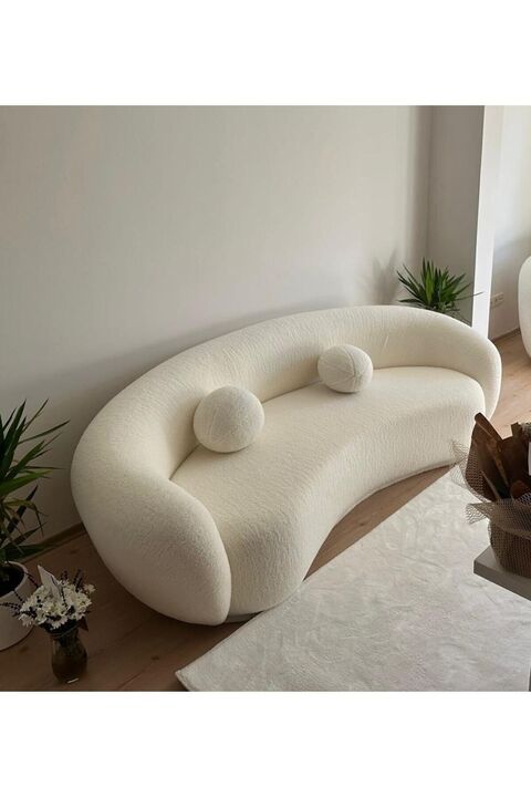 Bilgin Design Fasulye Teddy Koltuk 3 Lü Kanepe Süt Beyaz