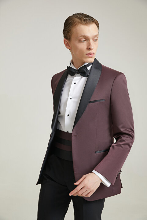 D'S Damat Ds Damat Slim Fit Bordo Jakar Desenli Damatlık & Smokin Takim Elbise
