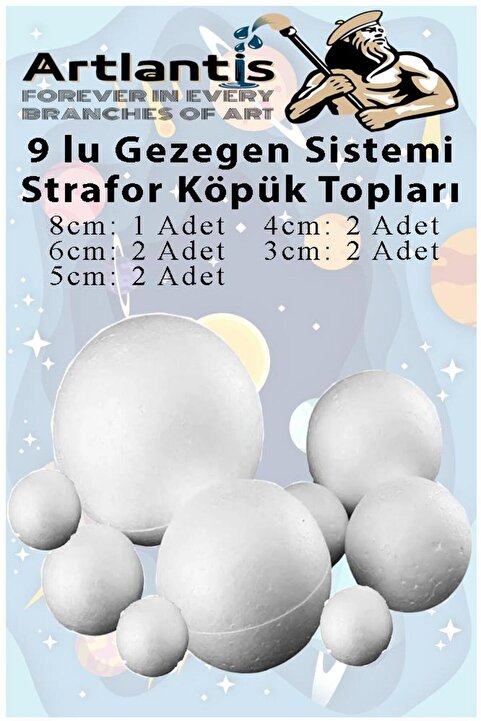 Artlantis Güneş Sistemi Maketi İçin 9 lu Boyanabilir Strafor Top Seti Gezegenler Modeli Deney Okul Seti Köpük