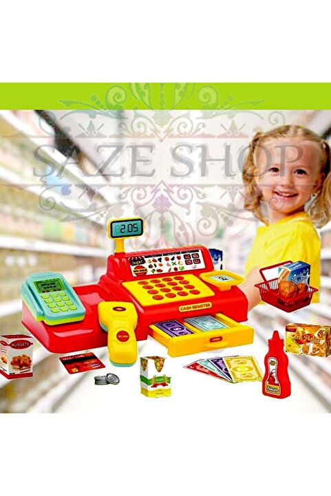 SAZE Yazar Kasa Seti 40 Parcadan Oluşmaktadır Sevimli Oyuncak Market Seti Yazar Kasa