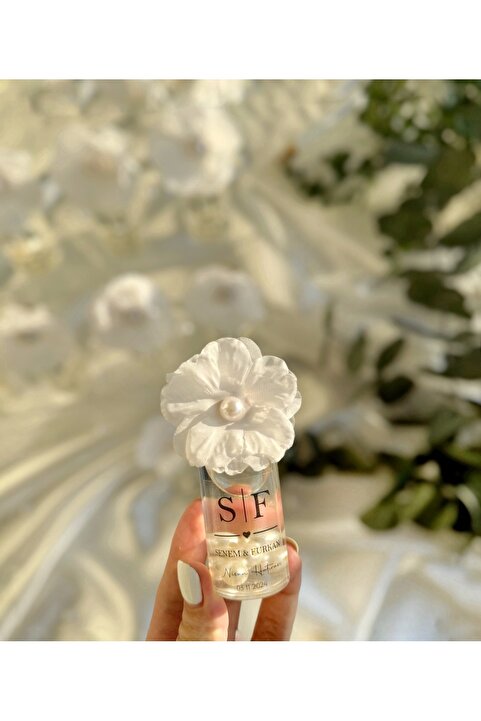 Gami Handmade Çiçek Detaylı İncili Kolonya Cam Şişe Söz, Nişan, Düğün, Kına, Nikah,Hediyelik -15 Adet