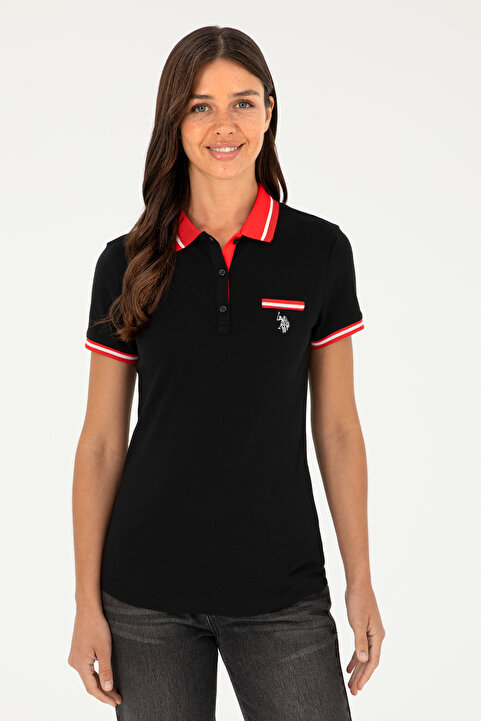 U.S. Polo Assn. Kadın Siyah Polo Yaka Tişört 50285842-VR046