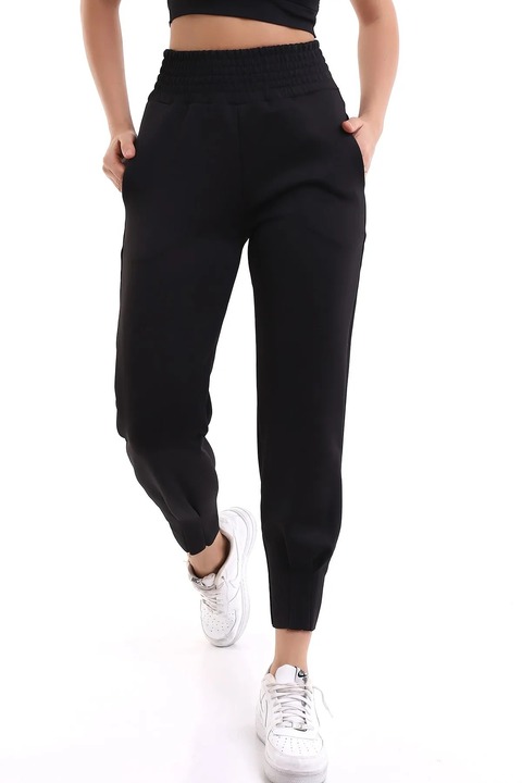 winmoda Siyah Jogger Eşofman Altı Scuba Dalgıç Yüksek Bel Likralı