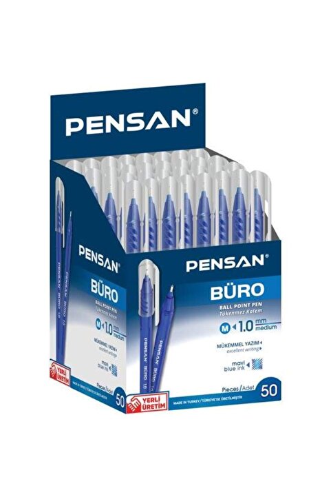 Pensan Orjinal BÜRO Mavi Tükenmez Kalem Ince Uçlu 50'li Pk (PENSAN)