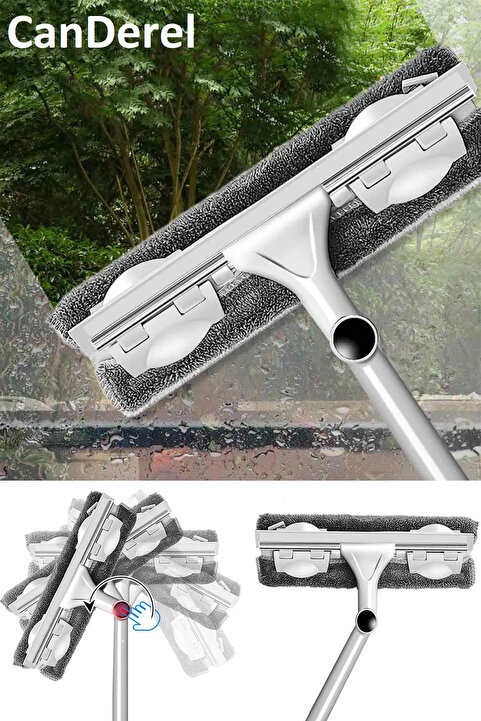 Canderel Profesyonel Çift Taraflı Mikrofiber Cam Silme Mopu Yedek Bezli