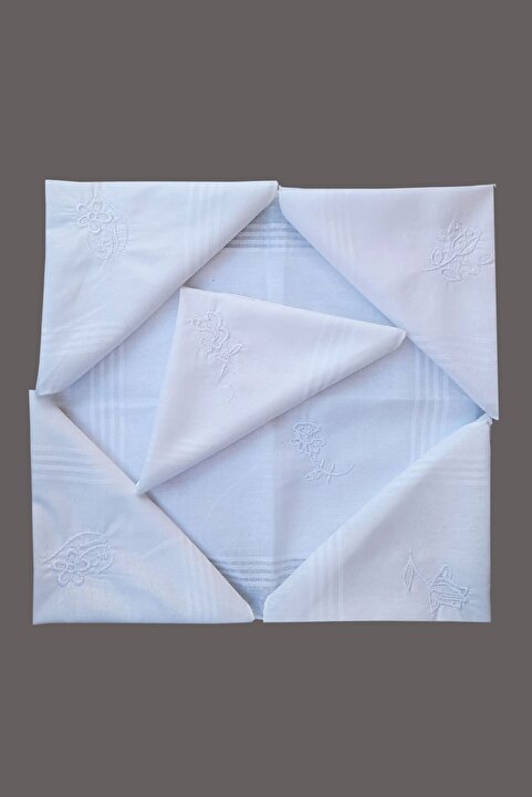 Hepsine Rakip Çiçek Işlemeli 6 Lı Beyaz Mendili 28x28 Cm 100 Pamuk