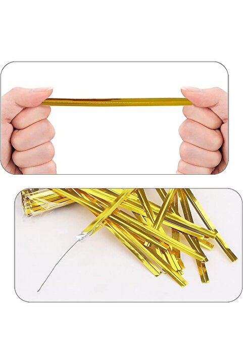 Dekals 100 Adet Gold Poşet Bağlama Teli Poşet Ağzı Kapatma Teli Poşet Bağı Poşet Klipsi