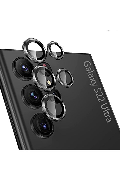 Fibaks Galaxy S22 Ultra Çerçeveli Kamera Lens Koruyucu Siyah