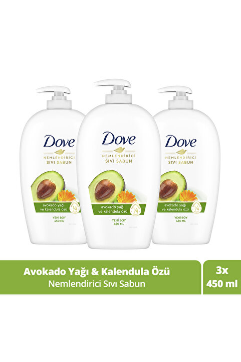 Dove Nemlendirici Sıvı Sabun Avokado Yağı ve Kalendula Özü 450 ml x3 Adet