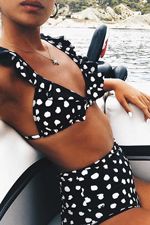 Angelsin Kadın Siyah Beyaz Puantiyeli Bikini Alt