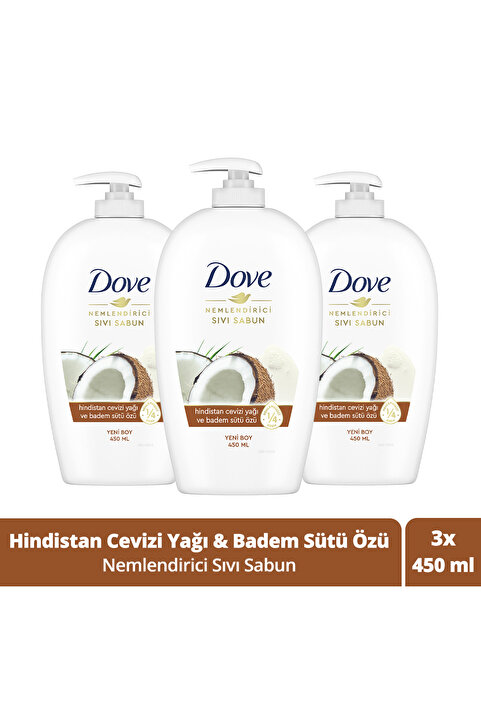 Dove Nemlendirici Sıvı Sabun Hindistan Cevizi Yağı ve Badem Sütü Özü 450 ml x3 Adet