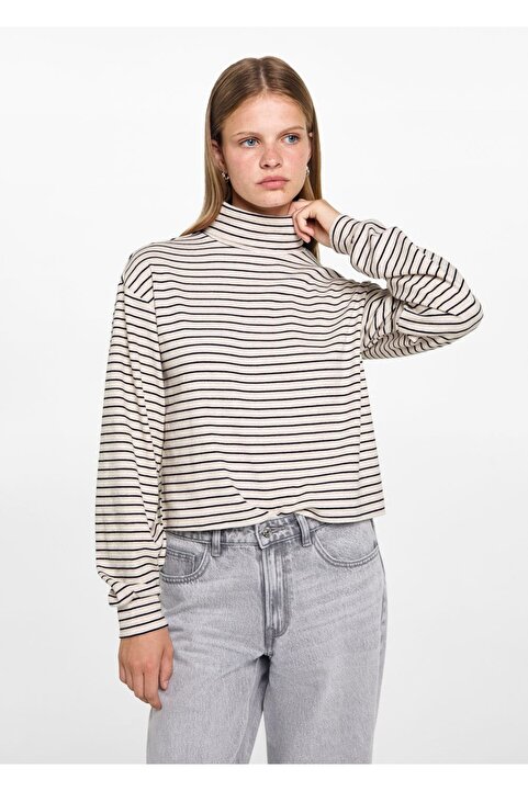 MANGO Teen Boğazlı yaka çizgili tişört