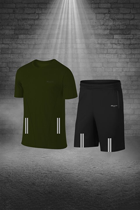 POSEIDONSTORM Erkek Haki Fit Kısa Kol Günlük Rahat Tişört Şort Alt Üst Sporcu Takım (S-3XL)