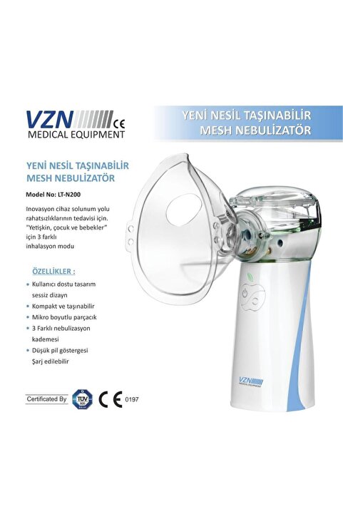 VZN Taşınabilir Yeni Mesh Nebulizatör Şarjlı,kademe Ayarlanabilir 3 Kademeli(LT-N200)