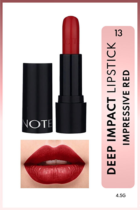 Note Cosmetics Deep Impact Lipstick Kremsi Dokulu Yarı Parlak Ruj 13 Impressive Red - Kırmızı