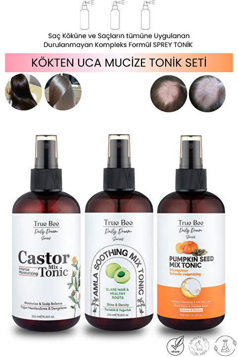 True Bee Daily Dream Series | 3'lü Tonik Seti - Kökten Uca Etkili,hızlı Saç Uzatma Ve Onarım(3X250ML)