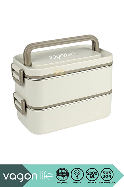 Vagonlife Bento 2000ml Lunchbox Yeni Koleksiyon 2 Katlı 3 Bölmeli Mini Kaseli Çelik Sefer Tası Yemek Kutusu