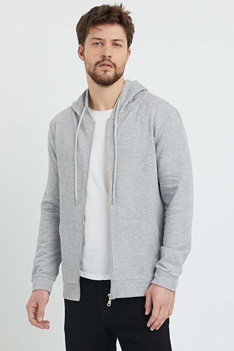 Genel Markalar 3 Iplık Erkek Gıri Fermuarlı Kapşonlu Sweatshirt Hırka