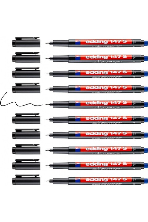 Edding 147 S 0.3mm Silgili Permanent Asetat Kalemi Siyah 10'lu Kutu