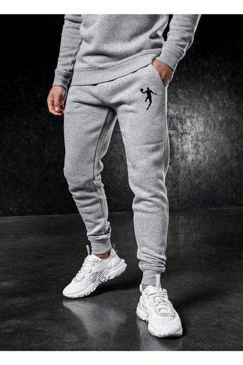Relax family xf Erkek Gri Kalın Kumaş Jogger Eşofman Altı Dar Paça Slim Fit