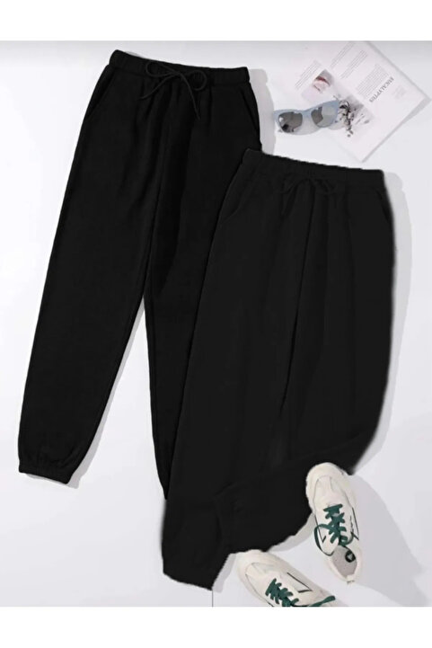 Genel Markalar KOPYA - Unisex İkili Eşofman Altı 2 li Siyah Jogger