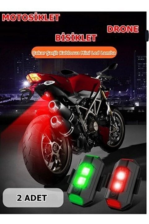 Canderel Motosiklet Drone Bisiklet Otomotiv Şarjlı Kablosuz Mini Led Lamba Çakarlı 7 Renk Flaşlı 2 Adet