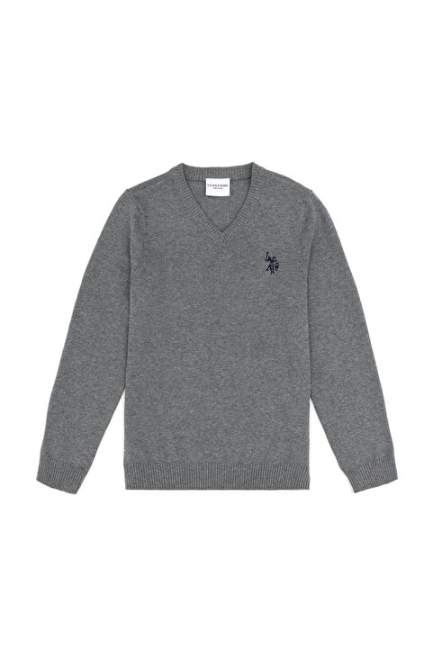 U.S. Polo Assn. Erkek Çocuk Gri Melanj Basic V Yaka Kazak 50294200-VR086