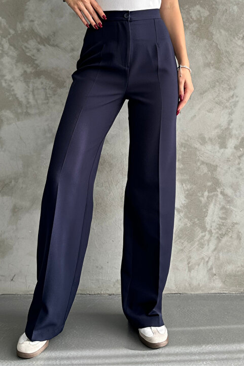 macharel jeans Kadın Yeni Sezon Yüksek Bel Klasik Lacivert Kumaş Pantolon