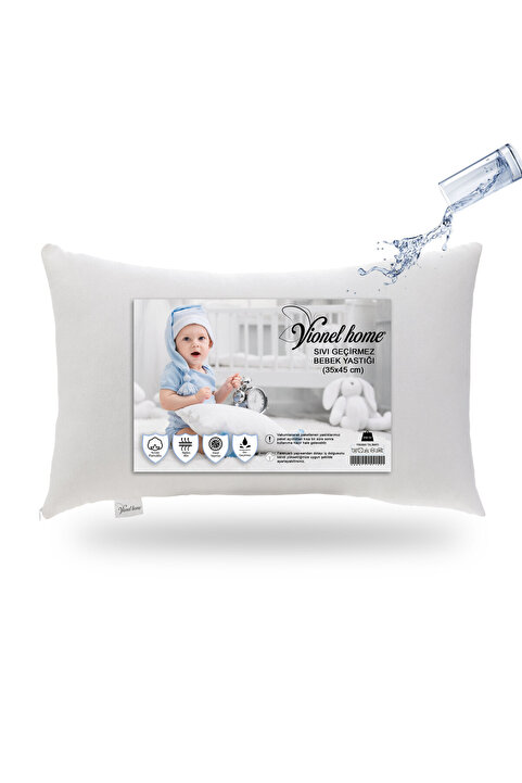 Vionel Home Sıvı Geçirmez Bebek Yastığı, Antialerjik Yastık , %100 Pamuklu, Boncuk Silikon 35x45 Cm