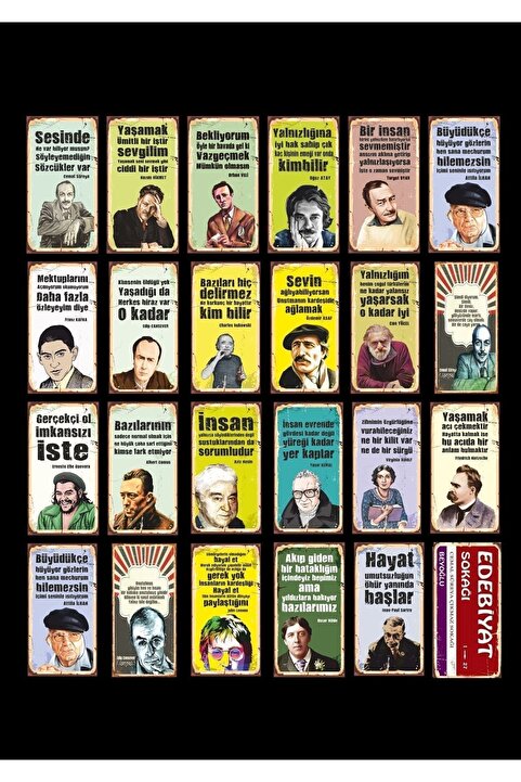 Hayal Poster Edebiyat Sokağı Şairler Ve Yazarlar Retro Ahşap Poster Tablo Seti 24'lü 10x20cm