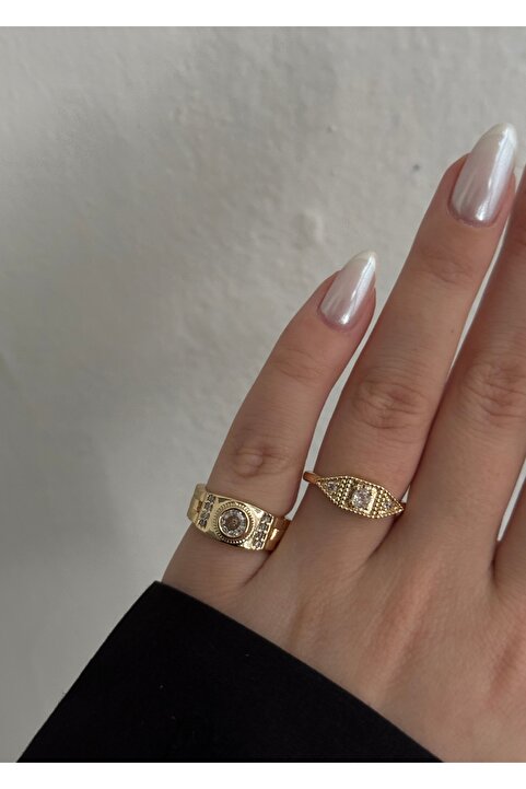 KİLİGİSTANBUL Eloi Gold Renk 2'li Yüzük (BEDENİ AYARLANABİLİR)
