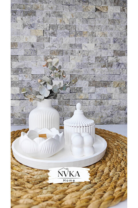 Genel Markalar 4 lü set Çizgili vazo+Lotus mumluk+kapaklı saklama kutusu+bubble dekoratif obje