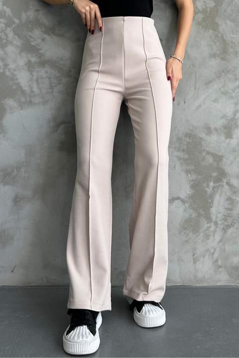 macharel jeans Yeni Sezon Kadın Likralı Beli Lastikli Bol Paça Palazzo Krem Pantolon