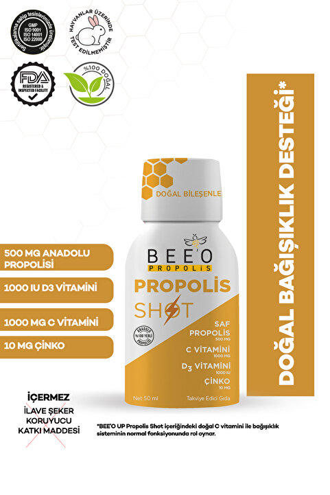 Bee'o Up Çinko D3 C Vitamini Shot Propolis 12 Adet