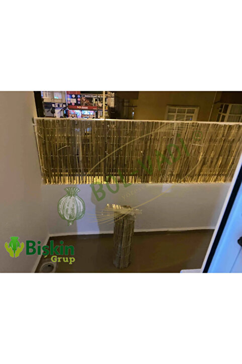 BİŞKİN 40cm x6 Metre Bambu Kamış Hasır Çit , Doğal Bahçe ve balkon dekorasyonu Reedfence Misina İpli