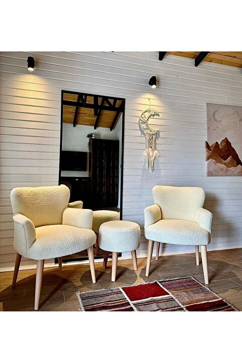 WATERYBROOK Üçlü Koltuk Seti Berjer - Tekli Koltuk - Puf Seti - Cafe - Balkon - Ofis Mobilyası
