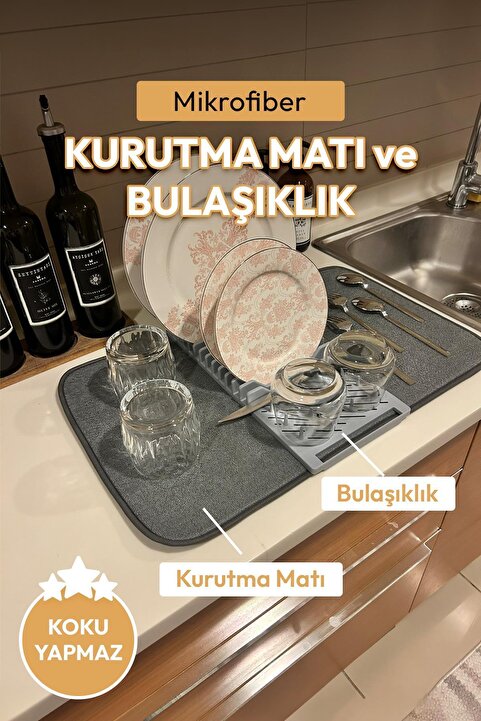 Hayveys Mikrofiber Matlı Bulaşıklık Bulaşık Kurutma Sepet Ve Mat Bir Arada