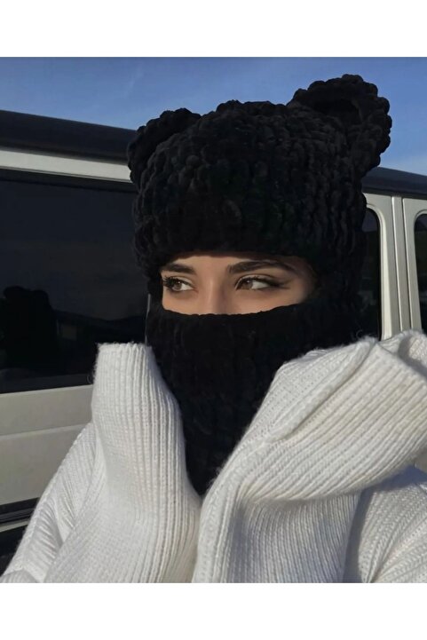 BurDen Dekoratif Ürünler & Tasarım Siyah Puffy Balaclava, Balaklava, Büyük boy 52 cm Çap, 60 cm uzunluk