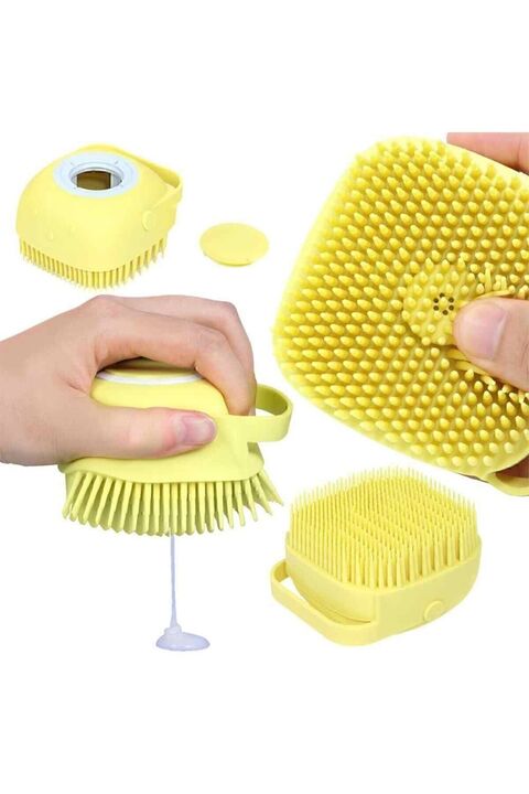 ucuzal Şampuan Hazneli Silikon Peeling Duş Fırçası Sarı