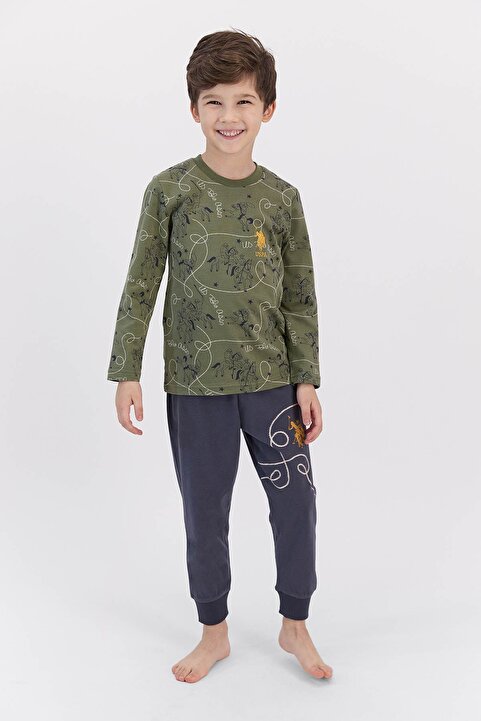 U.S. Polo Assn. U.s. Polo Assn Haki Erkek Çocuk Ribanalı Pijama Takımı