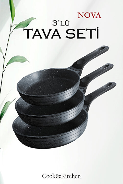 COOK KİTCHEN LİNKA HOME 3’lü Tava Seti 20 24 28 Cm Granit Döküm
