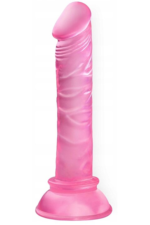 Lolita Shop Esnek Ultra Yumuşak Pembe Jel Dokuda 14 Cm Anal Vajina Kullanılabilen Vantuzlu Realistik Dildo Penis