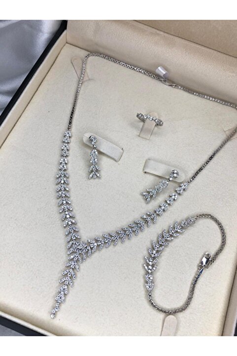 vogutima jewelery&silver by timuçin mavili Kadın Gümüş Set - Bengi Zirconia Taşlı Su Yolu Set • Işıklı Kutuda • Düğün • Nişan Gelin Seti Takımı