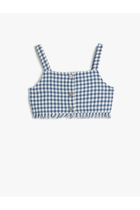 Koton Crop Üst Askılı Tüvit Çiçek Düğme Detaylı