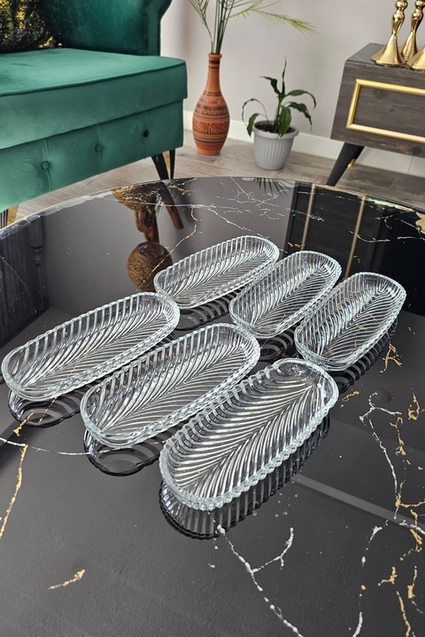 Gülümseten Avm 6 lı Kayık Sunum Tabağı | Balık Sırtı Tabak | Oval Servis Tabağı (19 CM)