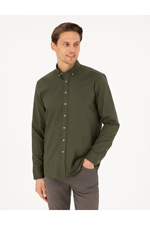 Pierre Cardin Haki Regular Fit Uzun Kollu Gömlek 50292553-VR027